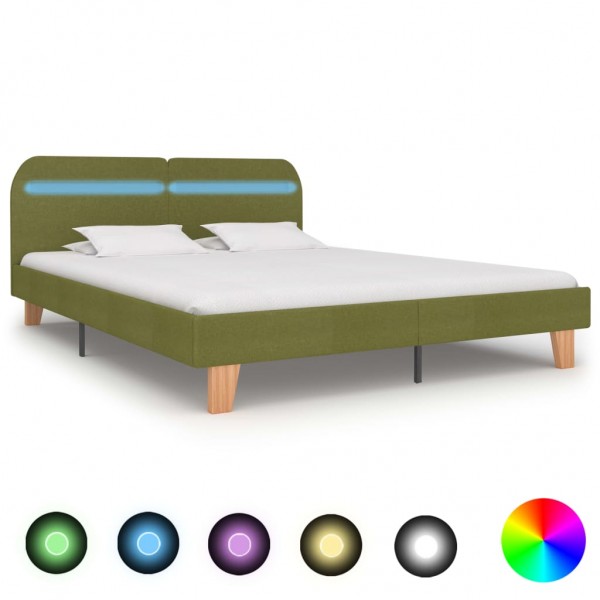 Estructura de cama con LED tela verde 160x200 cm D