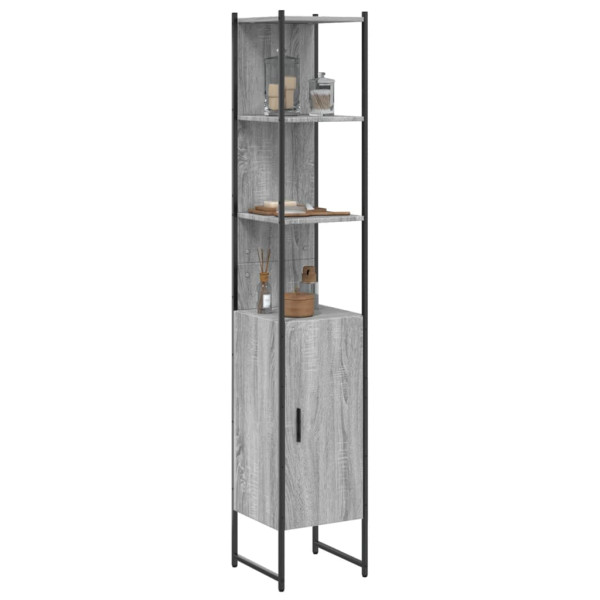 Armario de baño madera de ingeniería gris Sonoma 33x33x185.5 cm D