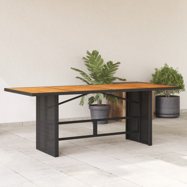 Mesa de jardim com superfície de madeira de vime PE preto 190x80x74 cm D