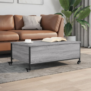 Mesa de centro con ruedas madera ingeniería gris 91x55x34 cm D