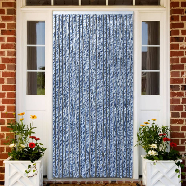 Cortina mosca em chenille azul e branco 100x230 cm D