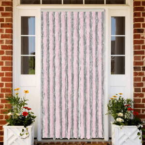 Cortina mosca em chenille cinza prateado e rosa 100x230 cm D