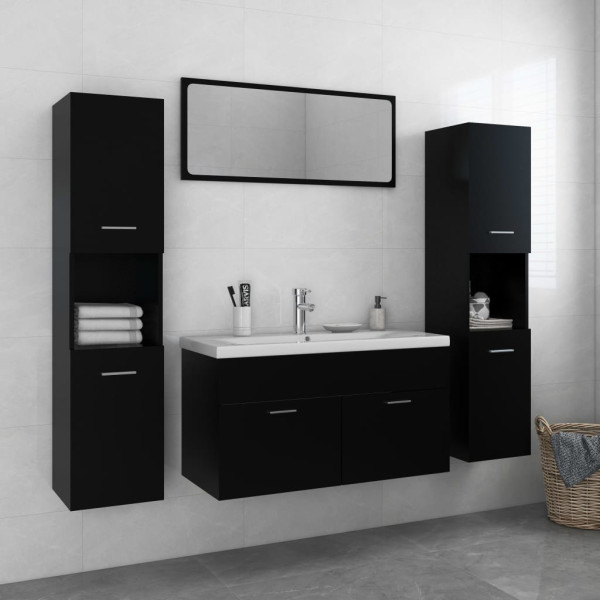 Juego de muebles de baño madera de ingeniería negro D