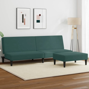 Sofá cama de 2 plazas con taburete terciopelo verde oscuro D