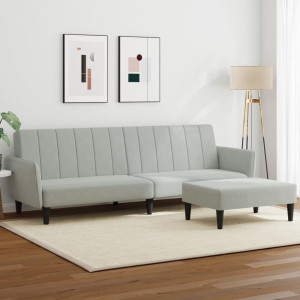 Sofá cama de 2 plazas con taburete terciopelo gris claro D