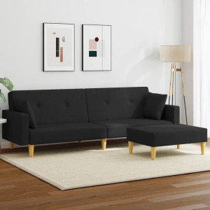 Sofá cama de 2 plazas con taburete tela negro D