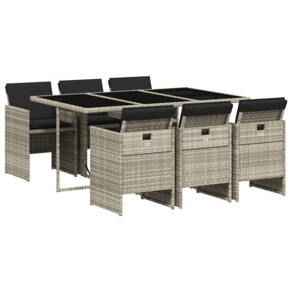 Set comedor jardín 7 pzas y cojines ratán sintético gris claro D