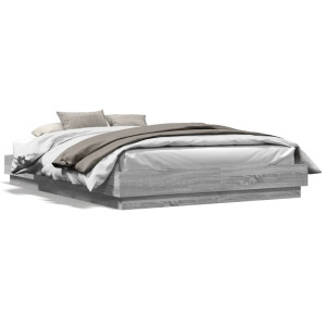 Estructura de cama con luces LED gris Sonoma 140x200 cm D