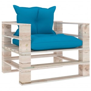 Sofá de palets de jardín con cojines azules madera de pino D
