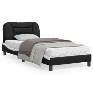 Estructura cama con LED cuero sintético negro y blanco 90x190cm D