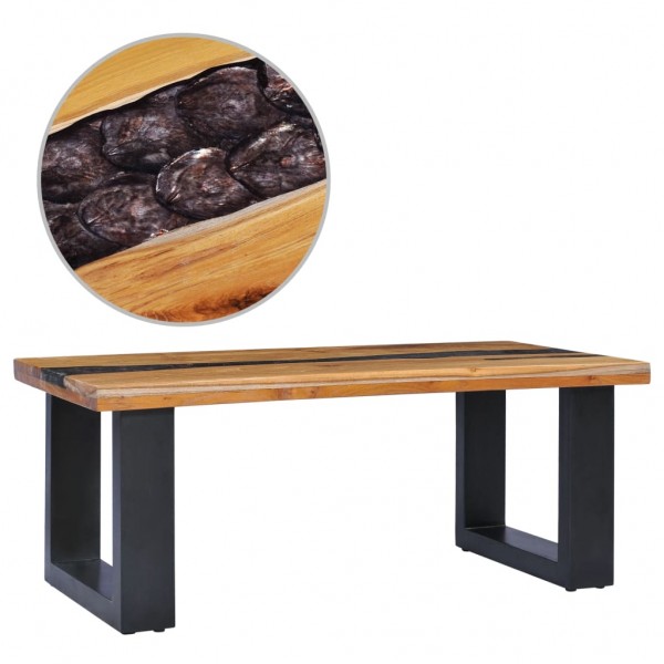 Mesa de centro madeira maciça de teca e poliresina 100x50x40 cm D