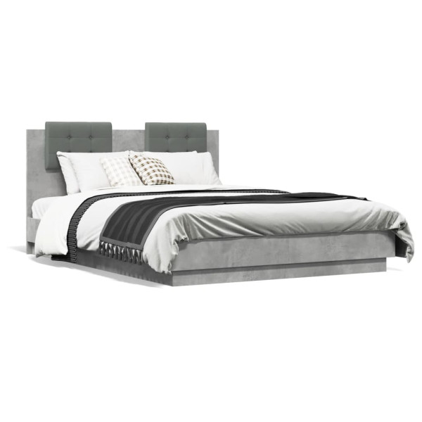 Estrutura de cama com cabeçote luzes LED cinza concreto 120x190 cm D