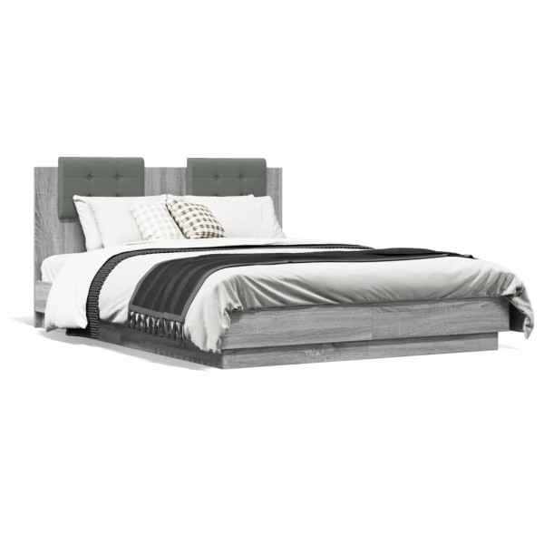 Estrutura da cama com cabeçote luzes LED cinza Sonoma 120x190 cm D