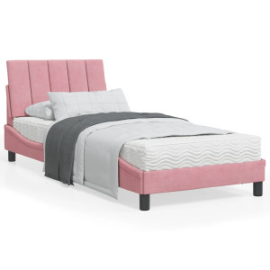 Estructura de cama con cabecero de terciopelo rosa 80x200 cm D