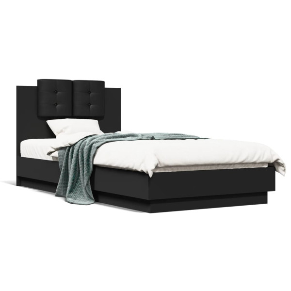 Estrutura de cama com cabeceira e luzes LED pretas 90x190 cm D