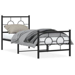 Estructura de cama con cabecero y estribo metal negro 80x200 cm D