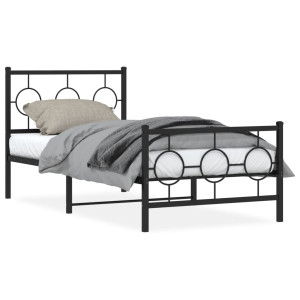 Estructura de cama con cabecero y estribo metal negro 90x200 cm D