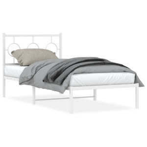 Estructura de cama de metal con cabecero blanco 90x190 cm D