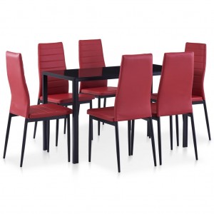 Conjunto de mesa e cadeiras de jantar 7 peças cor vinho tinto D