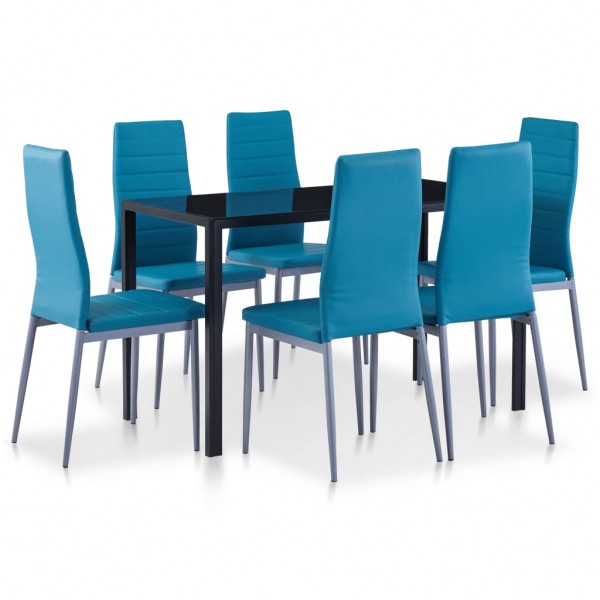 Conjunto de mesa y sillas de comedor 7 piezas azul D