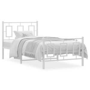 Estructura cama metal con cabecero y pie cama blanca 90x200 cm D