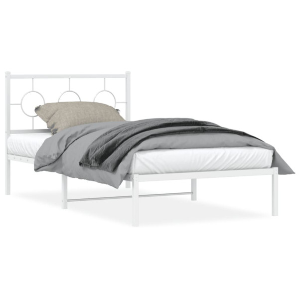 Estrutura de cama de metal com cabeçalho branco 100x190 cm D