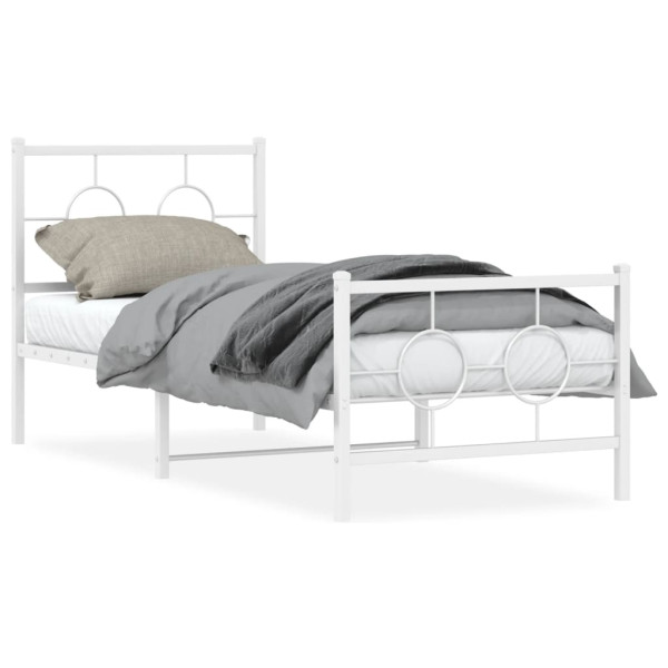 Estructura cama metal con cabecero y pie cama blanca 75x190 cm D