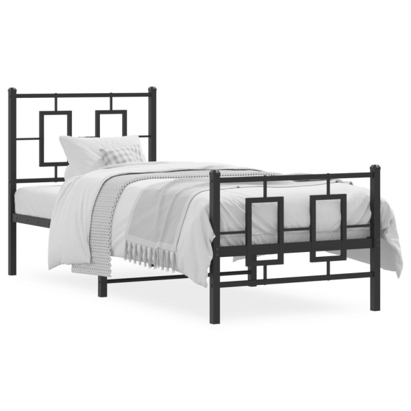 Estrutura de cama com cabeceira e estribo de metal preto 75x190 cm D