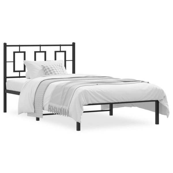 Estrutura de cama com cabeceira de metal preto 100x190 cm D