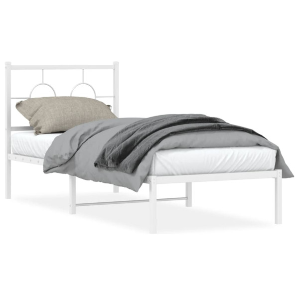 Estructura de cama de metal con cabecero blanco 80x200 cm D