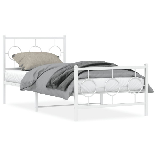 Estrutura de cama metálica com cabeceira e estribo branco 90x190 cm D