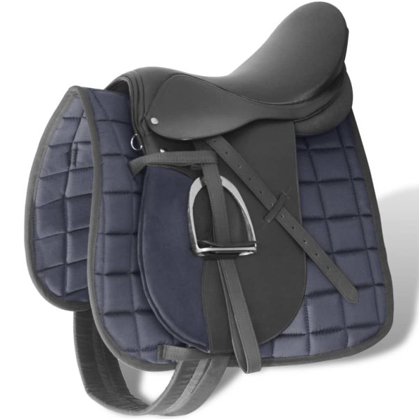 Set de montura de caballo de 17.5 y cuero negro 18 cm. 5 en 1 D