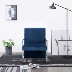 Assento com patas cromadas de veludo azul D