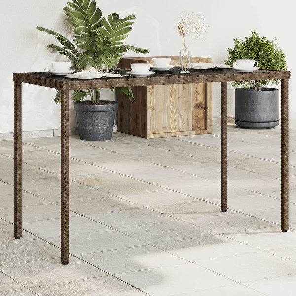 Mesa de jardín superficie vidrio ratán PE marrón 115x54x74 cm D