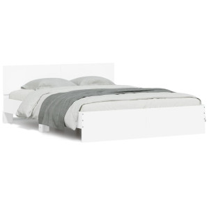 Estructura de cama con cabecero y luces LED blanco 150x200 cm D