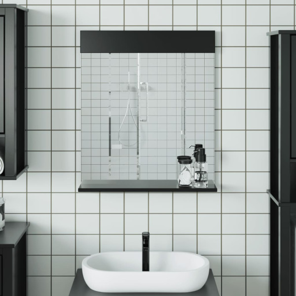 Espejo de baño con estante BERG madera maciza negro 60x12x70cm D