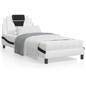 Estructura de cama con cabecero cuero sintético blanco y negro D