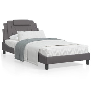 Estructura de cama con cabecero cuero sintético gris 100x200 cm D