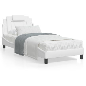 Estructura cama con luces LED cuero sintético blanco 80x200 cm D