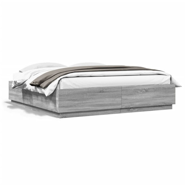 Estructura de cama con luces LED madera gris Sonoma 200x200 cm D