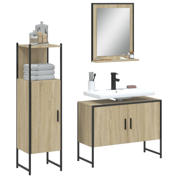 Set de muebles de baño 3 pzas madera contrachapada roble sonoma D