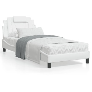 Estructura de cama con cabecero cuero sintético blanco 90x200cm D