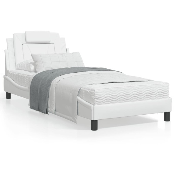 Estrutura de cama com cabeceira de couro sintético branco 90x200cm D