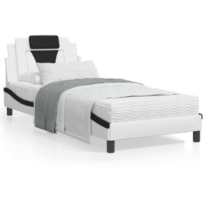Estructura cama cabecero cuero sintético blanco negro 90x200 cm D