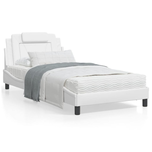 Estrutura da cama cabeceira de couro sintético branco 100x200 cm D