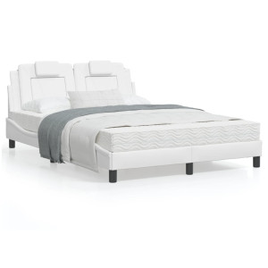 Estructura de cama cabecero cuero sintético blanco 120x200 cm D