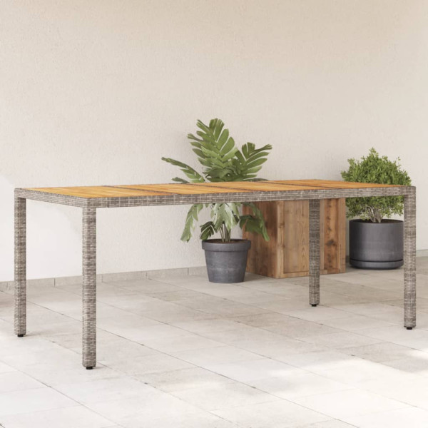 Mesa de jardim em rattan cinza com superfície de madeira de acácia 190x90x75cm D