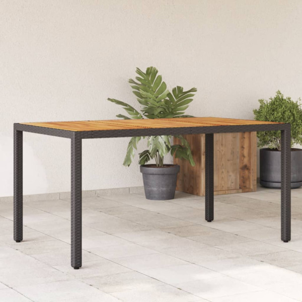 Mesa de jardín superficie madera acacia ratán negro 150x90x75cm D