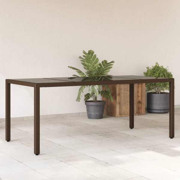 Mesa de jardín superficie de vidrio ratán PE marrón 190x90x75cm D