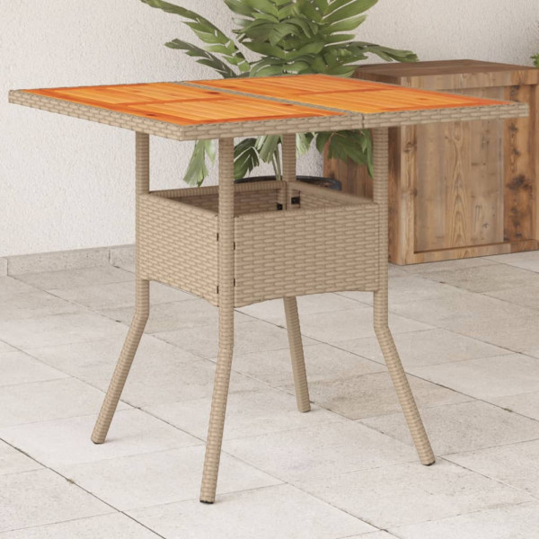 Mesa de jardín ratán sintético madera acacia beige 80x80x75 cm D